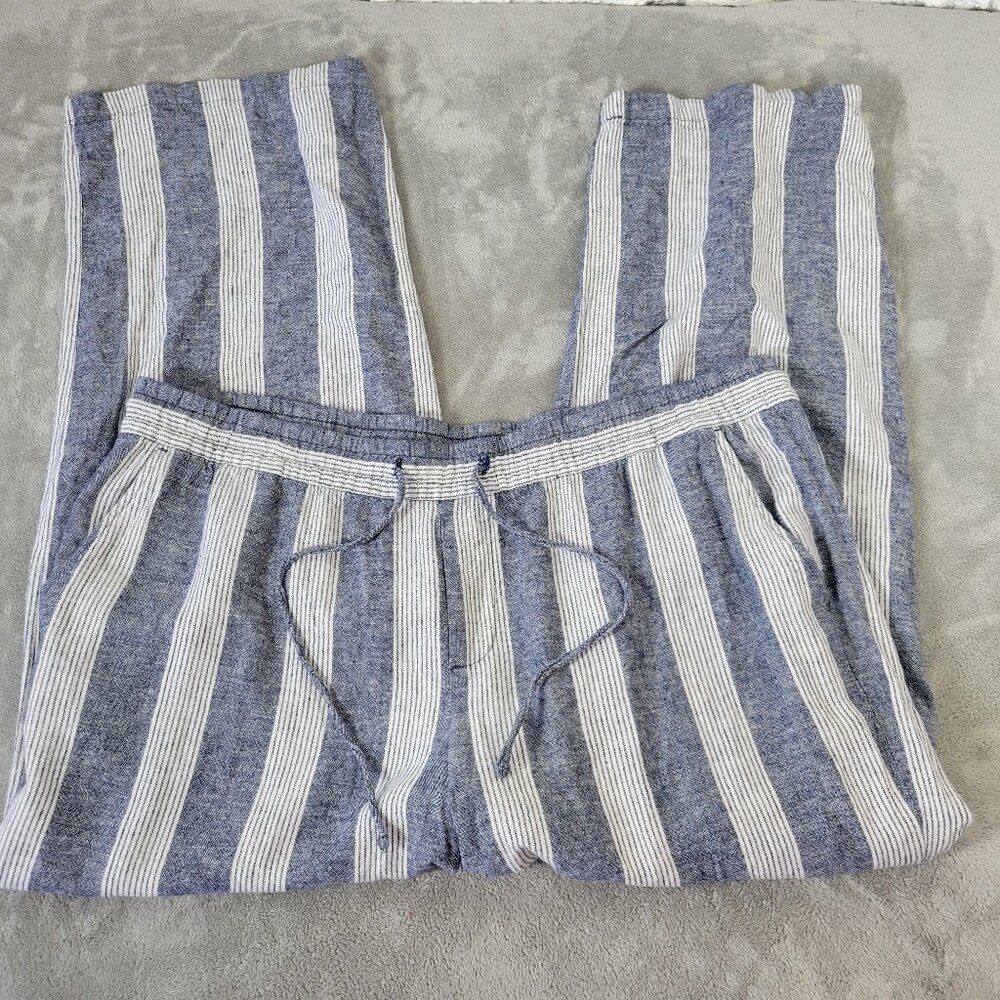 Old Navy Women's XL Jogger Pants Blue White Striped Linen Blend STR174XE